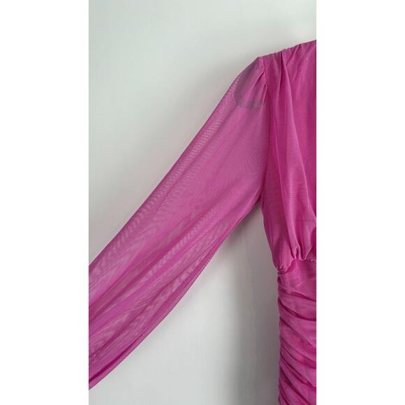 Love X Design Womens Super Pink Ruched Bodycon Dress Long Sleeve Size Medium NWT - Picture 9 of 11